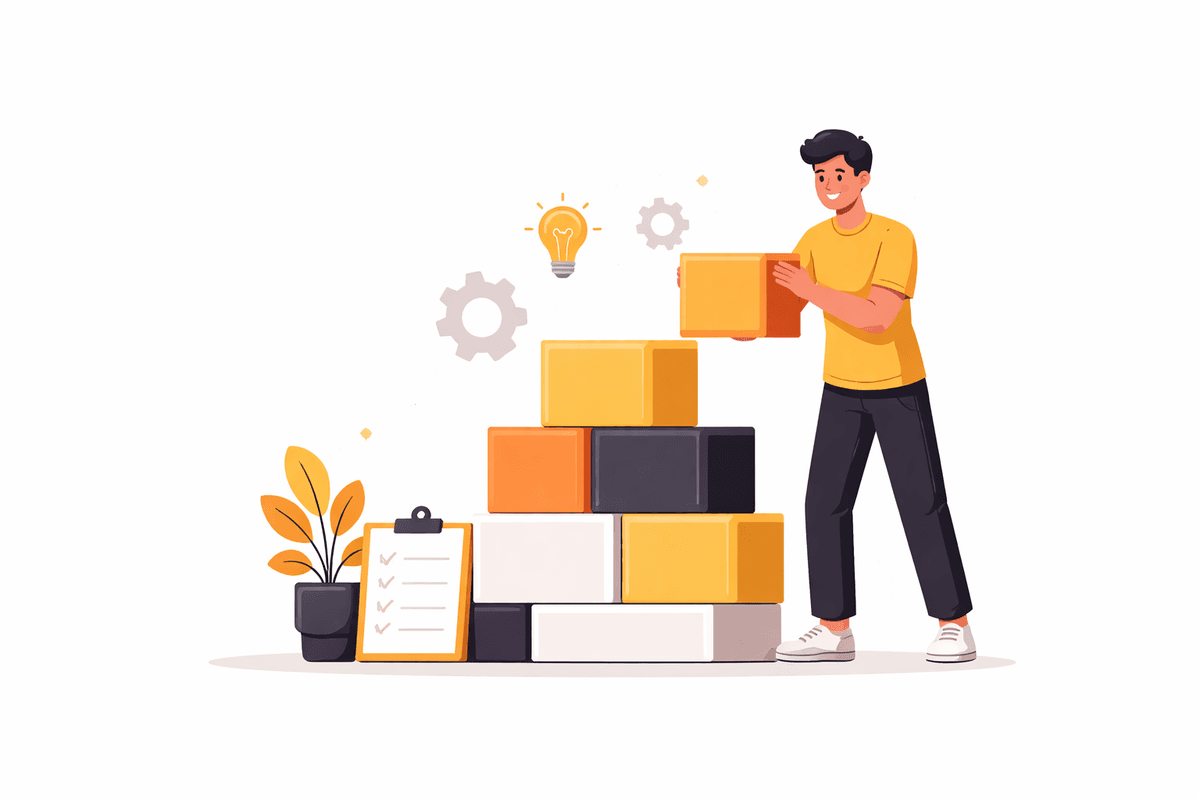 Illustration representing building systems from blocks